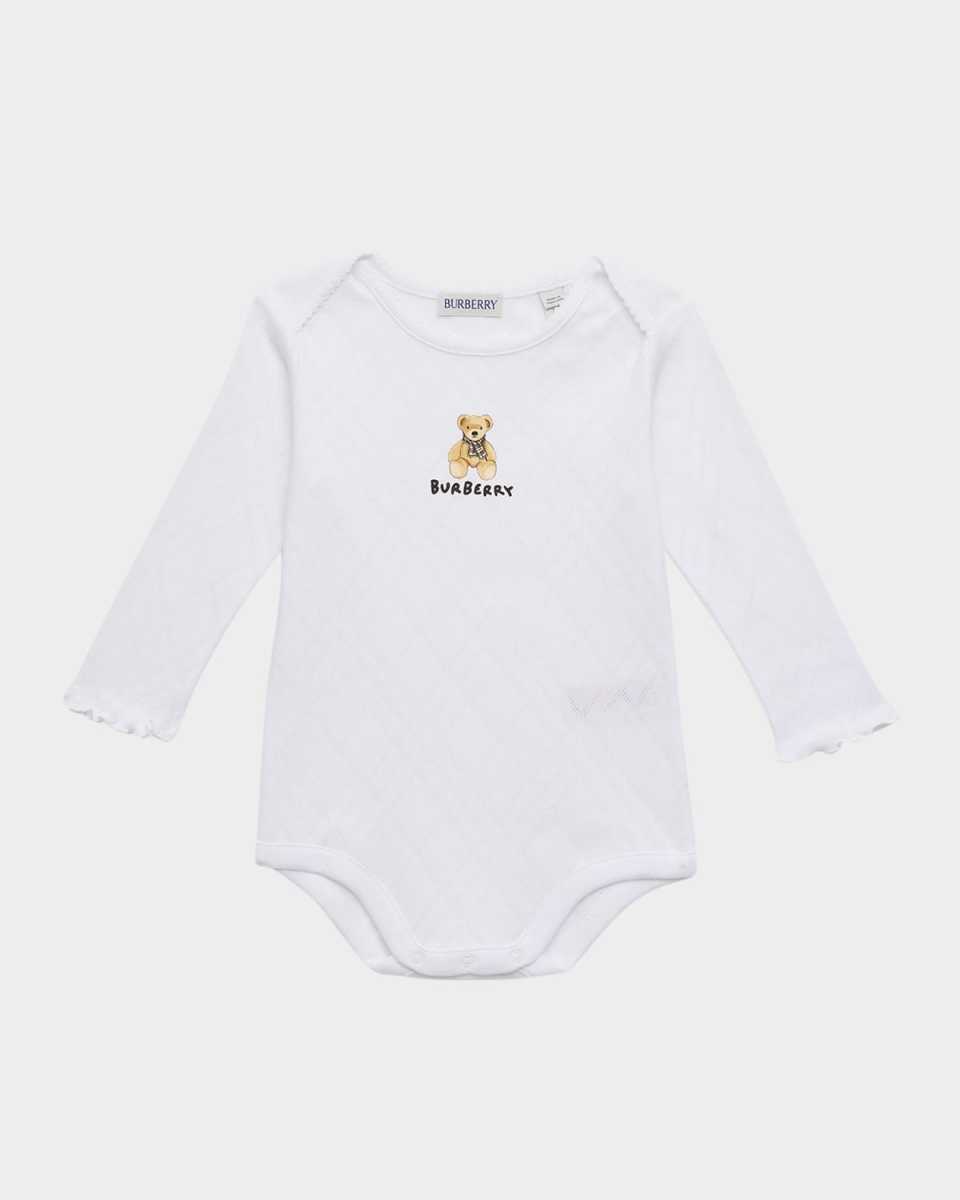 Kid's Annie Bear Pointelle Bodysuit with Lettuce Edges, Size Newborn-